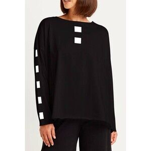 PLANET by Lauren G Pima Cotton White Cube Luxury Boxy TEE Top O/S Black White